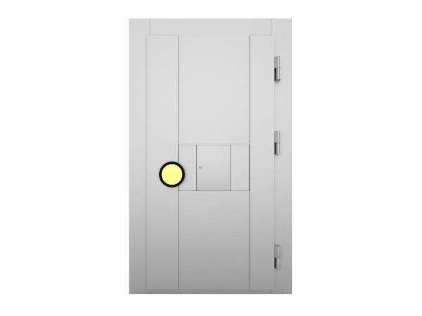 Front view of stainless steel vault door