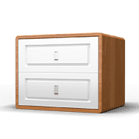 A wooden like nightstand safes with door opened.